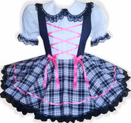 Vilate Custom Fit Eyelet Plaid Ribbons Adult Little Girl Sissy Dress by Leanne's