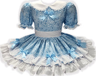 Roberta Custom Fit Blue Floral White Ruffles Bows Adult Sissy LG Dress by Leanne's