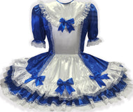 Gabrielle Custom Fit Royal Blue White Satin Adult Sissy LG Dress by Leanne's