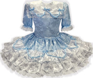 Charlotte Custom Fit Blue & White Satin Brocade Roses Adult Sissy Dress by Leanne's