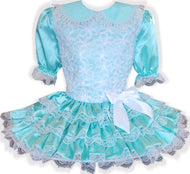 Viola Custom Fit Mint Satin White Flowers Adult Little Girl Sissy Dress by Leanne's