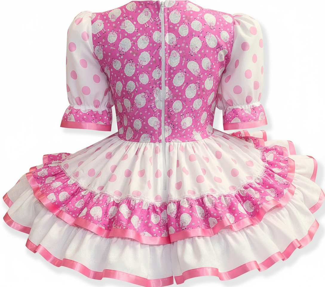 strapless open back dress Bridget Custom Fit Pink Polka Dots Ruffles Bows Adult Sissy Dress by L –  Leanne's Pretty Dresses