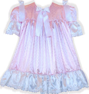 Custom Fit Pink White Satin Silver Stars Adult Sissy Nightgown by Leanne's