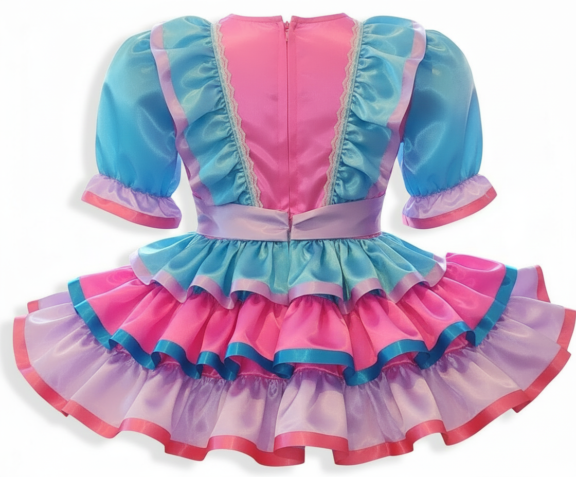 Marina Pink Blue Purple Satin Ruffles Adult Sissy Dress by