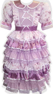 Shandie Custom Fit Lavender Flowers Satin Ruffles Midi Dress Adult Sissy Dress by Leanne's