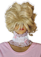 White Satin Pink Lace Diva Embroidered Adult Baby Girl Sissy Collar by Leanne's