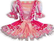 Brandi Custom Fit Pink Satin Polka Dots Strips Adult Little Girl Sissy Dress by Leanne's