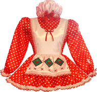 Strawberry Shortcake Custom Fit Red Satin Polka Dots Adult Sissy Dress by Leanne's