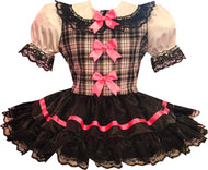 Tasha Custom Fit Satin Plaid Pink Bows Adult Sissy Dress by Leanne's