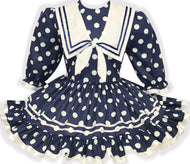 Allie Custom Fit Navy White Polka Dots Adult Sissy Dress by Leanne's