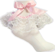 White Lacy Ruffle Socks Pink Bows for ABDL Adult Sissy Little Girl Leanne's