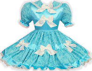 Elianna Custom Fit Aqua Satin Flowers Adult Sissy Dress by Leanne's