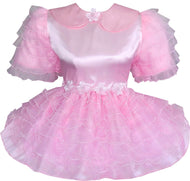Annagail Custom Fit Pink Satin Lots of Ruffles Adult Sissy Dress by Leanne's