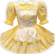 Custom Fit Yellow Ducky Eyelet Satin Bows Sissy Adult Little Girl Dress by Leanne's