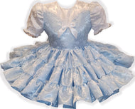 Kendal Custom Fit Blue White Brocade Adult Sissy Dress by Leanne's