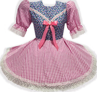 Ready-to-Wear Blue Floral Pink Gingham Adult Sissy Dress by Leanne's