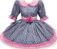 Ready-to-Wear Blue Floral Pink Lace Gingham Adult Sissy Dress & Sash by Leanne's