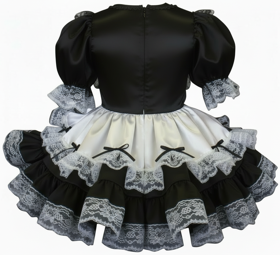 Fern Custom Fit Lacy Satin French Maid Adult Little Girl Sissy Dress b –  Leanne's Pretty Dresses