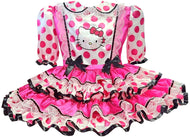 Hello Kitty Custom Fit Hot Pink Satin Polka Dots Ruffles Adult Sissy Dress by Leanne's