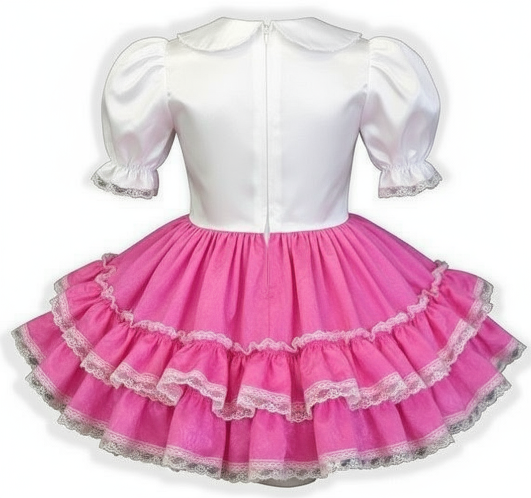 Leona Custom Fit Hot Pink & White Satin Adult Baby Sissy Dress by Lean – Leanne's Pretty Dresses Leona Custom Fit Hot Pink & White Satin Adult Baby Sissy Dress by Lean – Leanne's Pretty Dresses