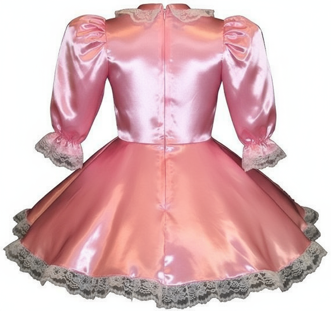 Lorainne Custom Fit Pink Long Sleeve Satin Adult Little Girl Baby Siss –  Leanne's Pretty Dresses