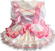 Lauren Custom Fit Pink White Satin Ruffles Adult Sissy Dress by Leanne's