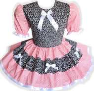 50.5" Ready to Wear Coral Black Floral White Adult Sissy Dress by Leanne's