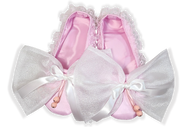 Handmade Pink Taffeta Organza Bows Jingle Bells Adult Baby Sissy Booties Slippers by Leanne's