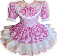 Holly Custom Fit Hot Pink White Gingham Polka Dot Satin Adult Sissy Dress by Leanne's