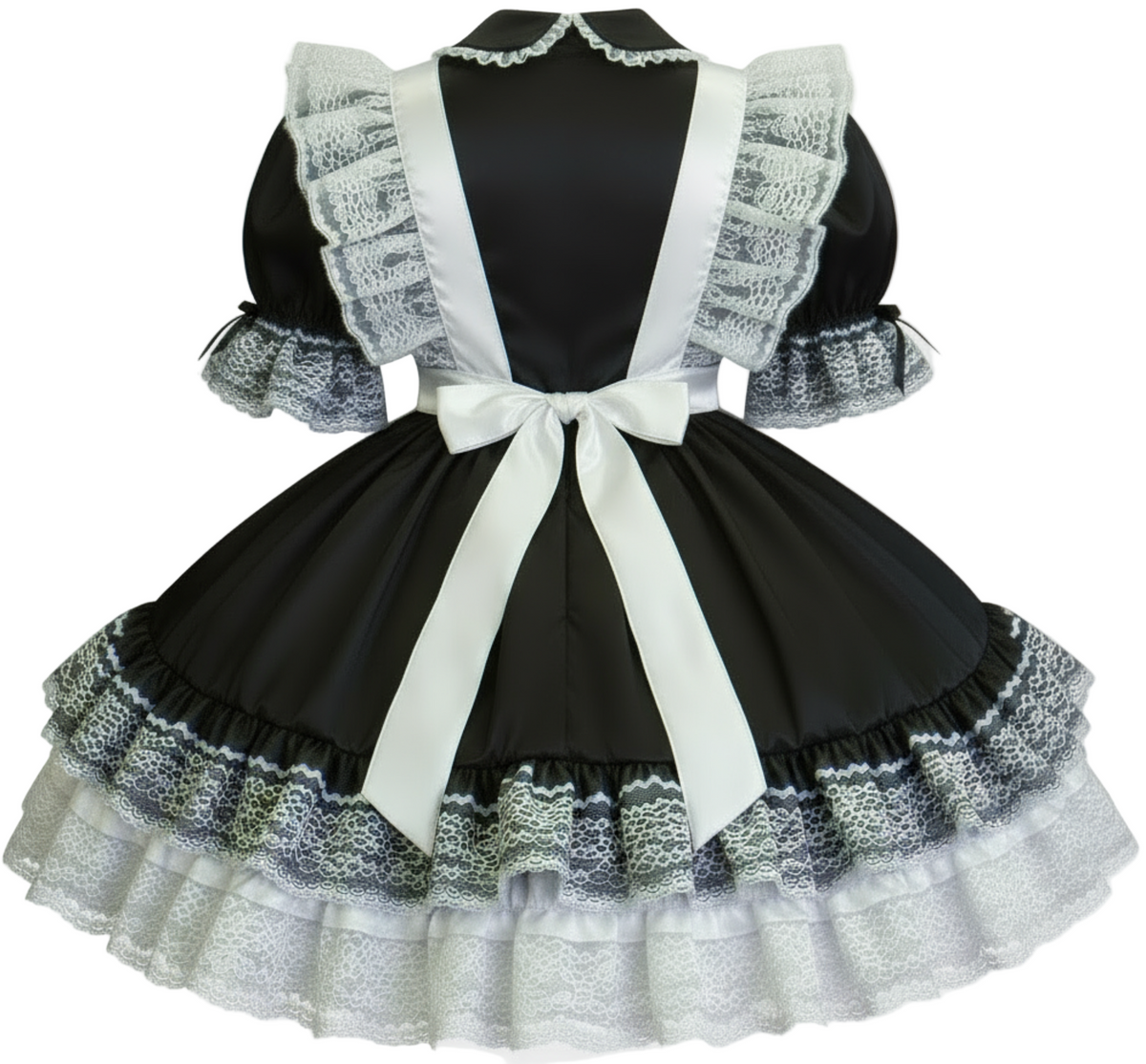 Karen Custom Fit Black Satin French Maid Adult Sissy Dress by Leanne's   Leanne's Pretty Dresses