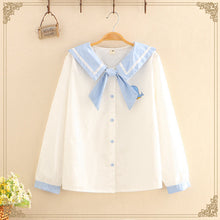 Vintage Sissy Sailor Shirt Button Front Blouse with Bow Tie - 2 Colors