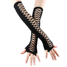 Black Gothic Fingerless Lace up Gloves