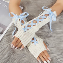 Ribbon Lace up Bows Winter Fingerless Gloves