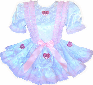 Ready-to-Wear White Brocade Pink Hearts Adult Little Girl Sissy Dress by Leanne's