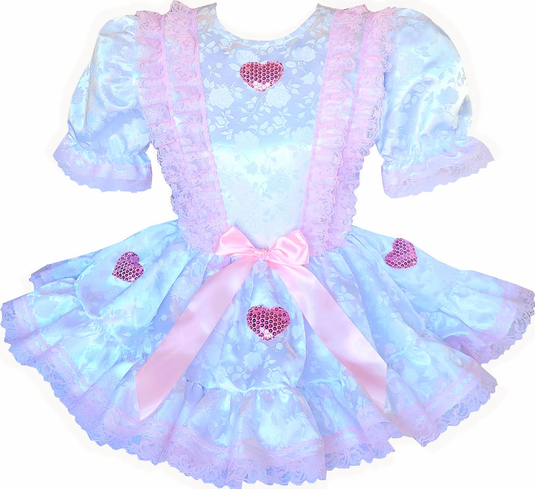 Ready-to-Wear White Brocade Pink Hearts Adult Little Girl Sissy Dress by Leanne's