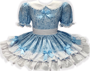 Roberta Custom Fit Blue Floral White Ruffles Bows Adult Sissy LG Dress by Leanne's