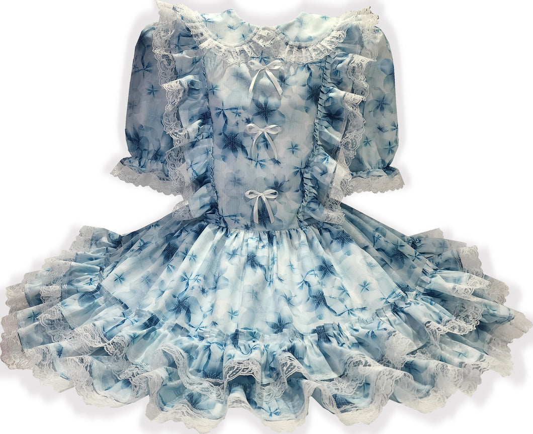 Tanya Custom Fit Blue Floral Lacy Ruffles Adult Sissy LG Dress by Leanne's