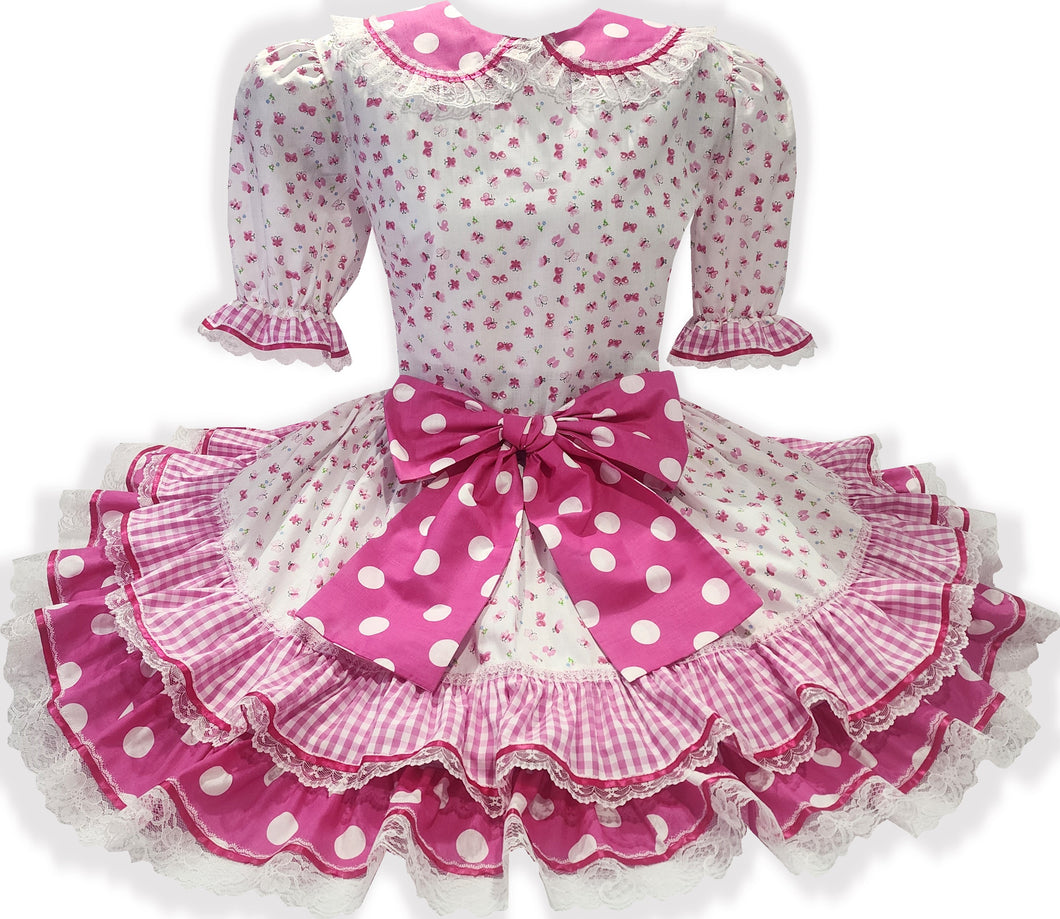 Mia Custom Fit Floral Polka Dots Big Bow Adult Sissy LG Dress by Leanne's