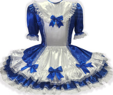Gabrielle Custom Fit Royal Blue White Satin Adult Sissy LG Dress by Leanne's