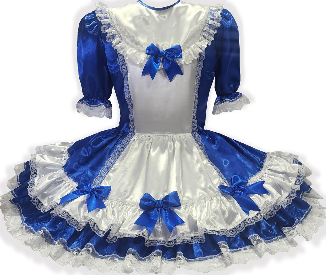 Gabrielle Custom Fit Royal Blue White Satin Adult Sissy LG Dress by Leanne's