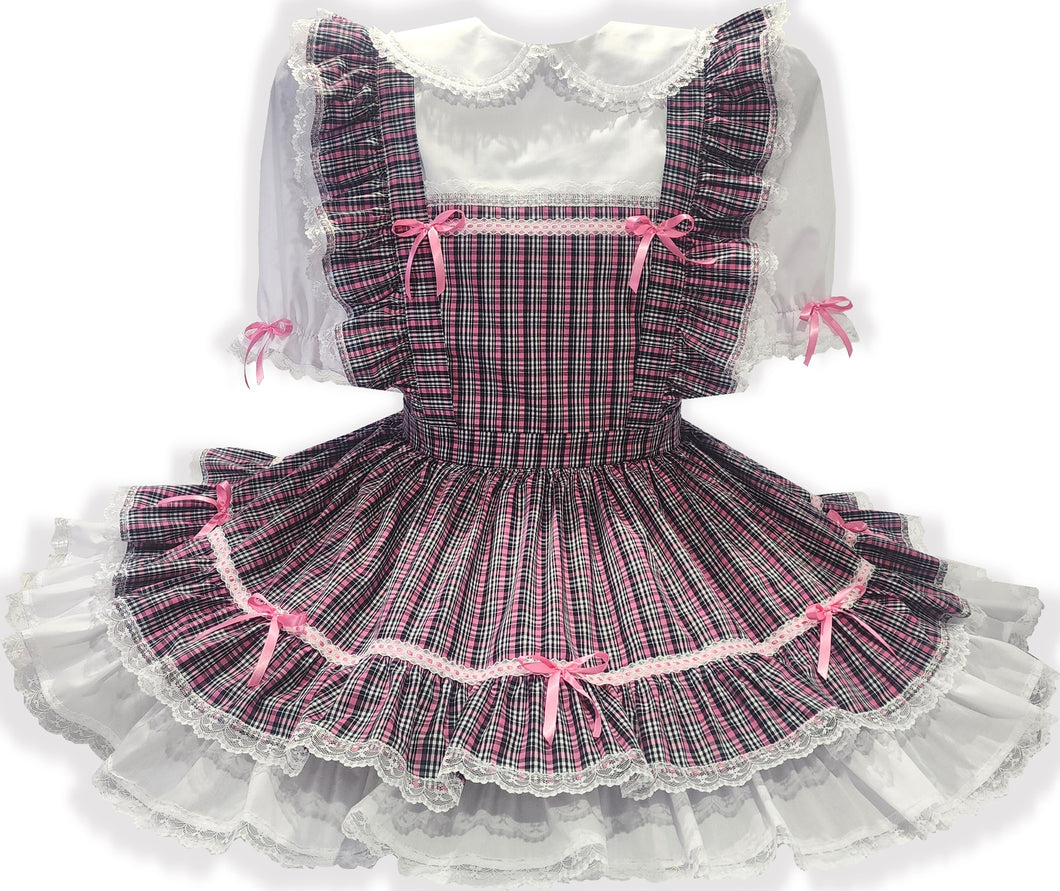 Payton Custom Fit Plaid Schoolgirl Pink Bows Adult Sissy LG Dress by Leanne's