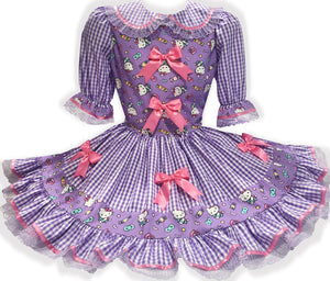 Custom Fit Lavender Gingham Hello Kitty Pink Bows Adult Sissy Dress by Leanne's