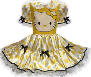Custom Fit Hello Kitty Yellow Satin Polka Dots Adult Sissy Dress by Leanne's