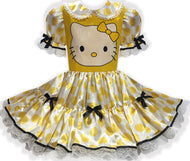 Custom Fit Hello Kitty Yellow Satin Polka Dots Adult Sissy Dress by Leanne's