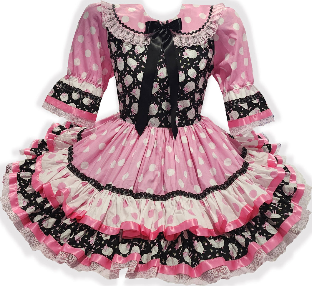 Ready-to-Wear Pink Ruffles Polka Dots Black Lambs Adult Sissy Dress by Leanne's