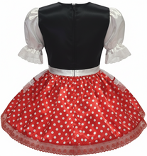 Loretta Custom Fit Red Satin Polka Dots White Apron Adult Sissy Dress