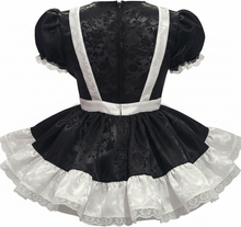 Lori Custom Fit Black & White Satin Roses Bows Adult Sissy French Maid Dress