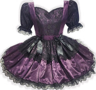 Shauna Custom Fit Purple Satin Black Lace Bows Adult Sissy Dress