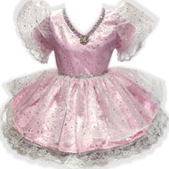 Pink princess dress with silver stars on a white background