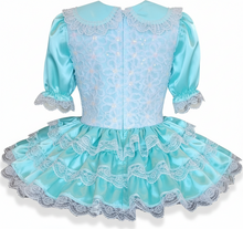 Viola Custom Fit Mint Satin White Flowers Adult Little Girl Sissy Dress by Leanne's